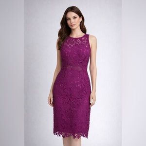 Monique Lhuillier Lace Midi Dress -‎ Purple Size